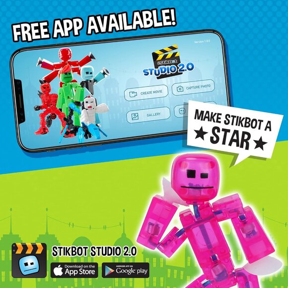 Set of 8 Clear Collectable Action Figures and Mobile Phone Tripod, Create Stop M - Picture 6 of 6